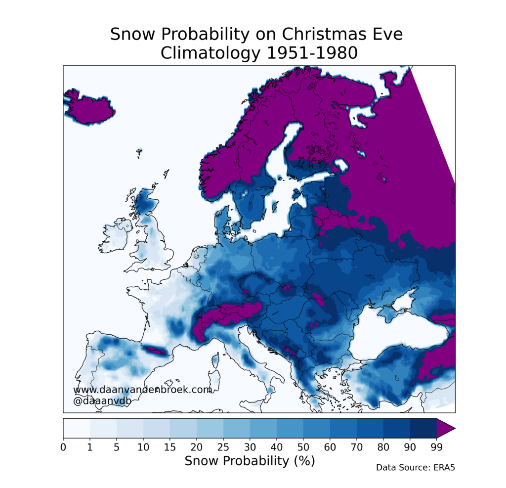 De kansen op een Witte Kerst in de periode tussen 1951 en 1980 - Daan van den Broek