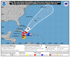 De verwachte koers van orkaan Melissa - National Hurricane Center