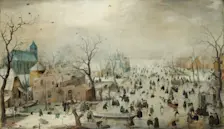 Winterlandschap met ijsvermaak (tijdens de Kleine IJstijd) - Hendrik Avercamp (in Rijksmuseum).