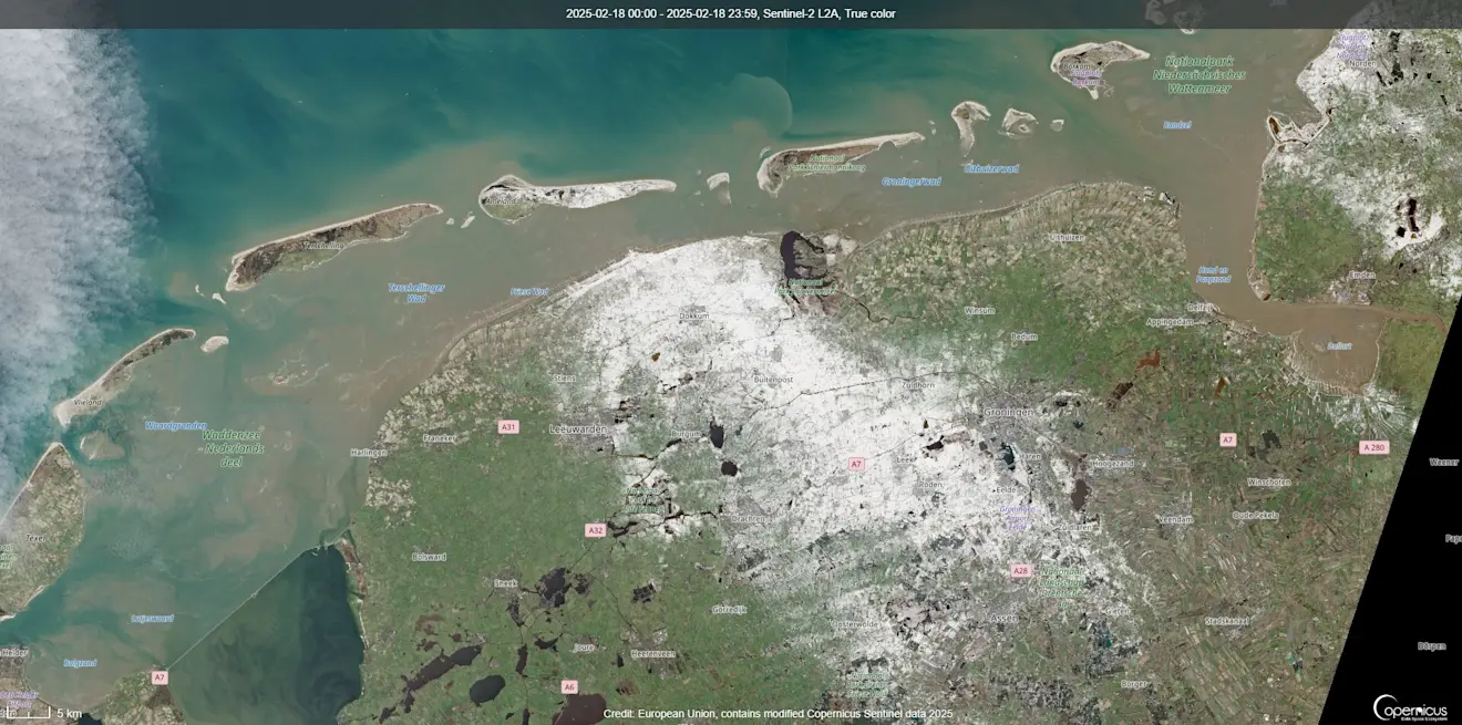 De sneeuwzone in het noorden van het land - Copernicus Sentinel-2