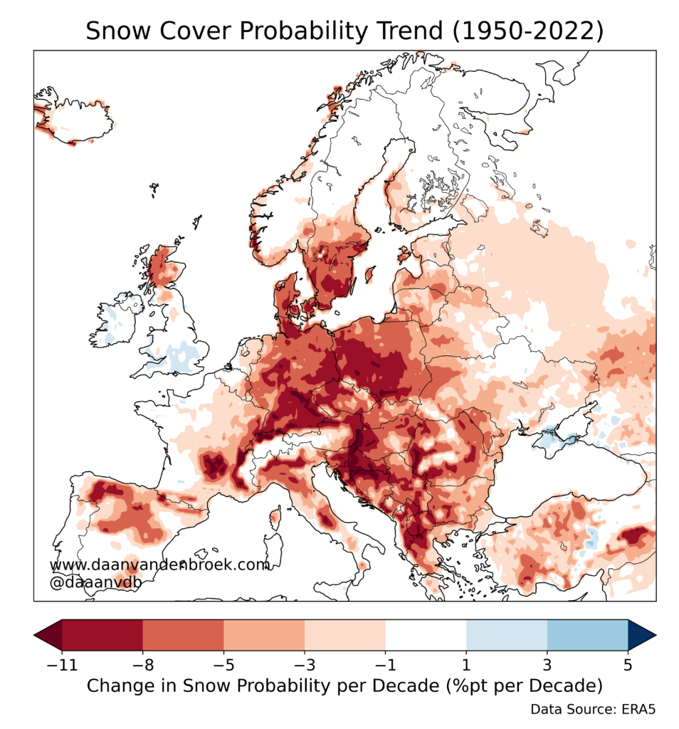 De trend in de ontwikkeling van de kansen op een Witte Kerst in de periode van 1950 tot en met 2022 - Daan van den Broek