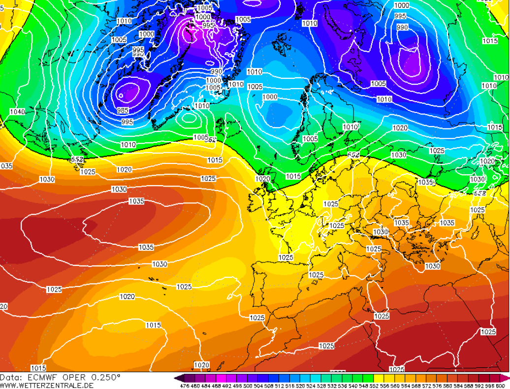 Een kaart van het ECMWF-model - Wetterzentrale.de