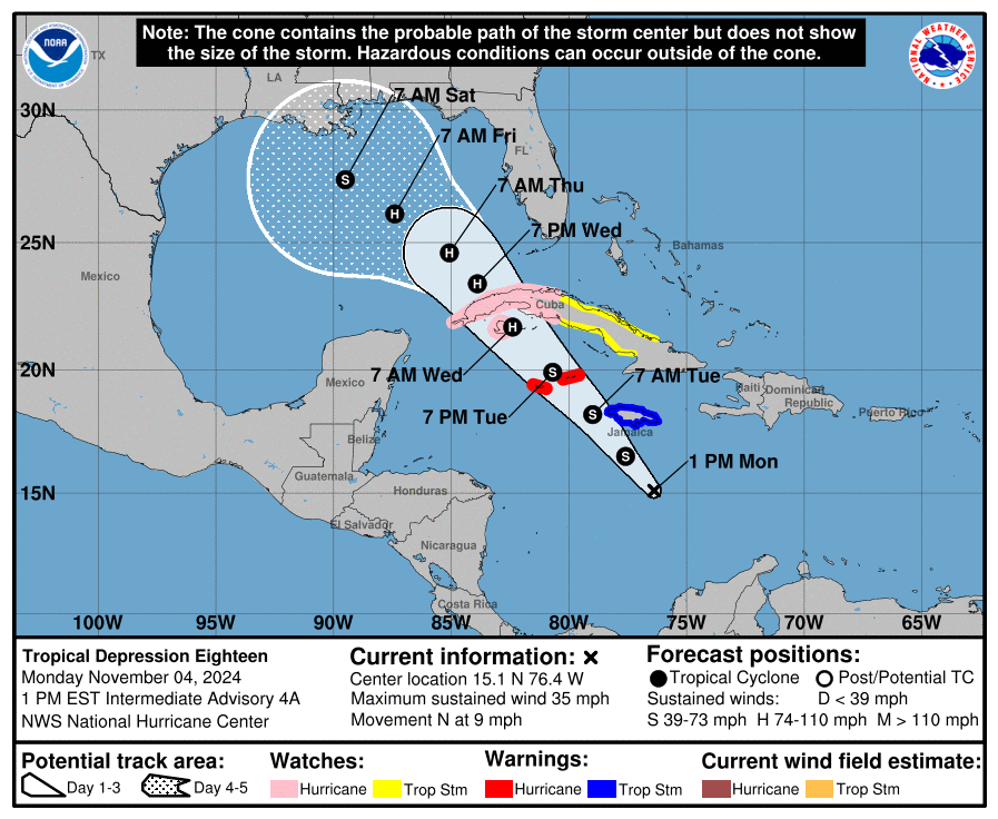 De koers van Rafael, de komende dagen - National Hurricane Center