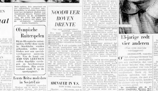 Bericht uit de Telegraaf van 11 juni 1956 - Delpher