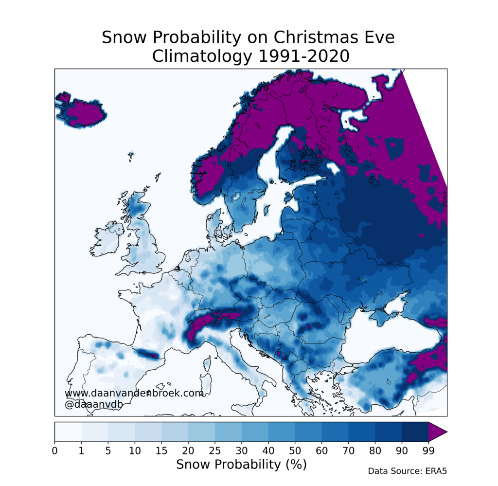 De kansen op een Witte Kerst in de periode tussen 1991 en 2020 - Daan van den Broek