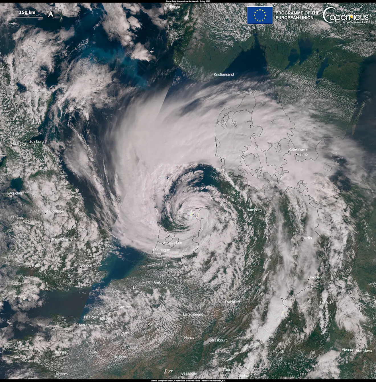 Storm Poly, die Nederland op 5 juli 2023 trof, was ook een Shapiro-Keyser depressie - Copernicus Sentinel 3