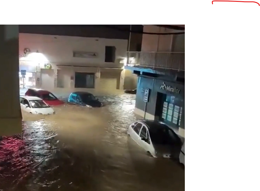 De rivier Girona overstroomt in Marina Alta (Alicante) - still uit Video (Infobae)