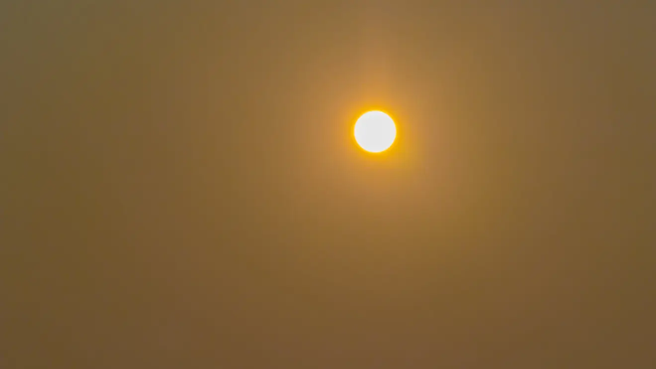 Een door de rook van de bosbranden afgeschermde zon boven Nederland - Ab Donker