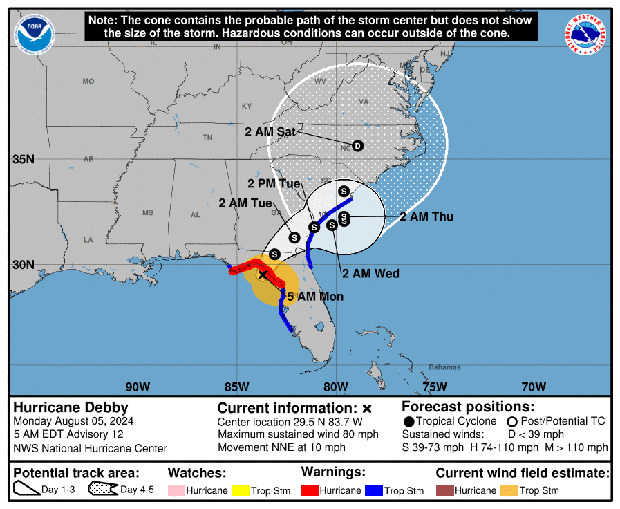 De verdere koers van Debby - National Hurricane Center