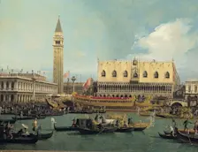 Het Doge paleis in Venetië, omstreeks 1740. In de winter van dat jaar vroor de lagune er dicht - Antonio Canal