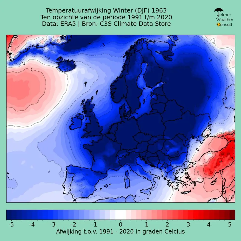 De gemiddelde afwijking van de temperatuur in de winter van 1963 - Jelmer van der Graaff