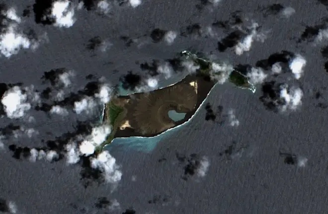 Het bovenzeese deel van de Hunga Tonga - vulkaan bij Tonga - Copernicus Sentinel