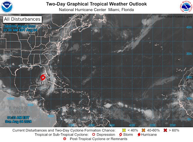 Tropische storm Debby op weg naar Florida - National Hurricane Center