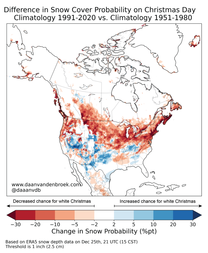 De afname in de kansen op een Witte Kerst in de laatste 40 jaar - Daan van den Broek