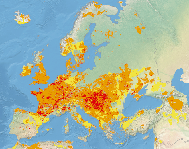 De droogtekaart van Europa, die de situatie gedurende de eerste 10 dagen van september laat zien - European Drought Observatory
