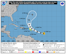 Het pad van tropische storm Jerry, de komende dagen - National Hurricane Center