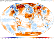 Uitbraken van kou in Noord-Amerika, Europa en al een beetje in oosten van Siberië. Dat laatste gebied komt er ergens in de komende 1 a 2 weken ook bij. Dat zou heel bijzonder zijn - Climate Reanalyzer