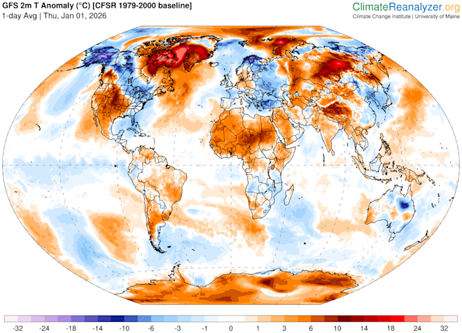 Uitbraken van kou in Noord-Amerika, Europa en al een beetje in oosten van Siberië. Dat laatste gebied komt er ergens in de komende 1 a 2 weken ook bij. Dat zou heel bijzonder zijn - Climate Reanalyzer
