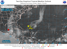 De zich ontwikkelende storm bij het rode kruisje - National Hurricane Center.
