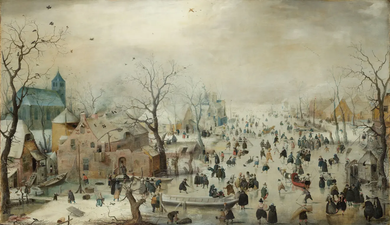 Winterlandschap met ijsvermaak (tijdens de Kleine IJstijd) - Hendrik Avercamp (in Rijksmuseum).