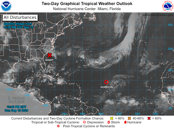 De potentiële tropische storm Helene (Eight) en Gordon in één beeld - National Hurricane Center
