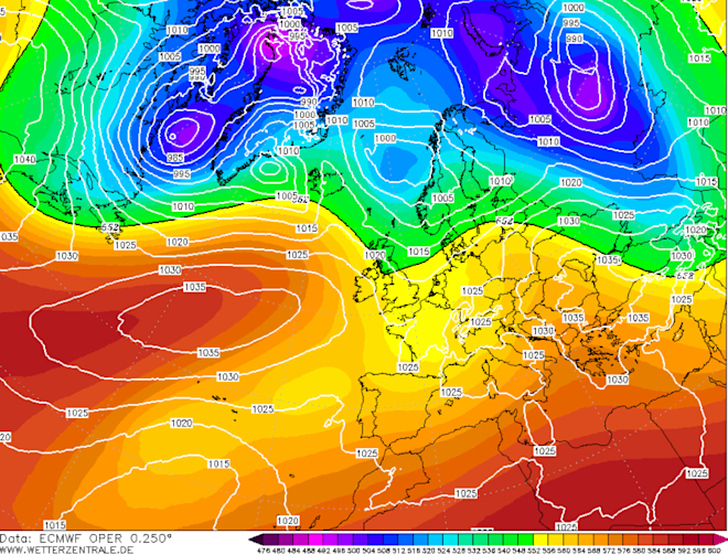 Een kaart van het ECMWF-model - Wetterzentrale.de