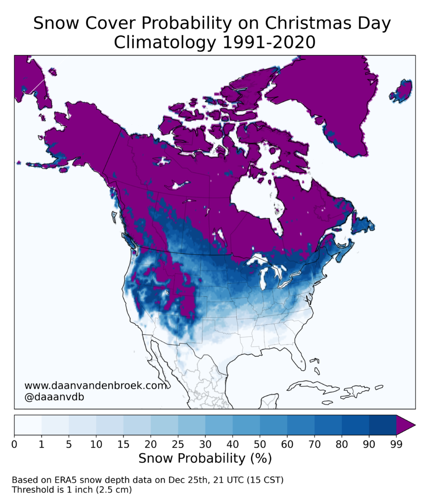 De kansen op een Witte Kerst in de periode van 1991 tot en met 2020 - Daan van den Broek