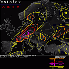 De verwachting van Estofex voor later vandaag. Voor het zuiden van Duitsland is waarschuwingsniveau 3 uitgegeven, het hoogste niveau - Estofex.org