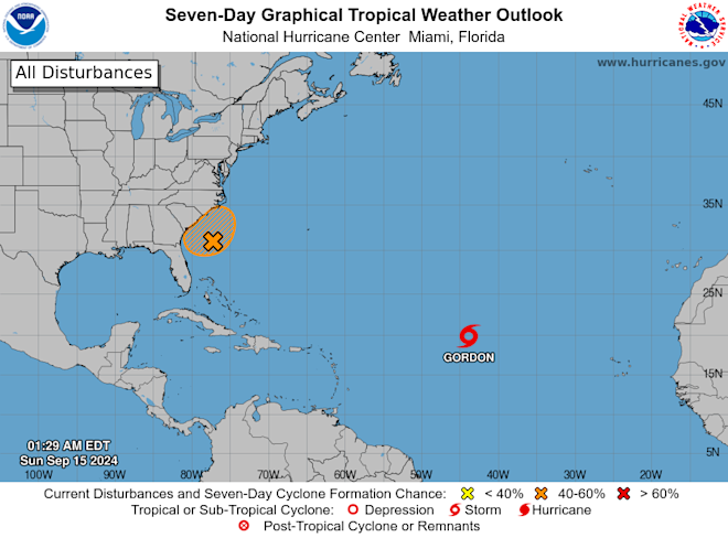 Gordon ligt midden op de Oceaan, bij de VS wordt een systeem in de gaten gehouden - National Hurricane Center