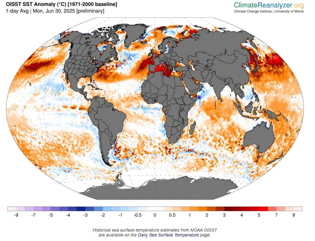 Climate Reanalyzer Extreem warm zeewater rond Europa | Weerverteller
