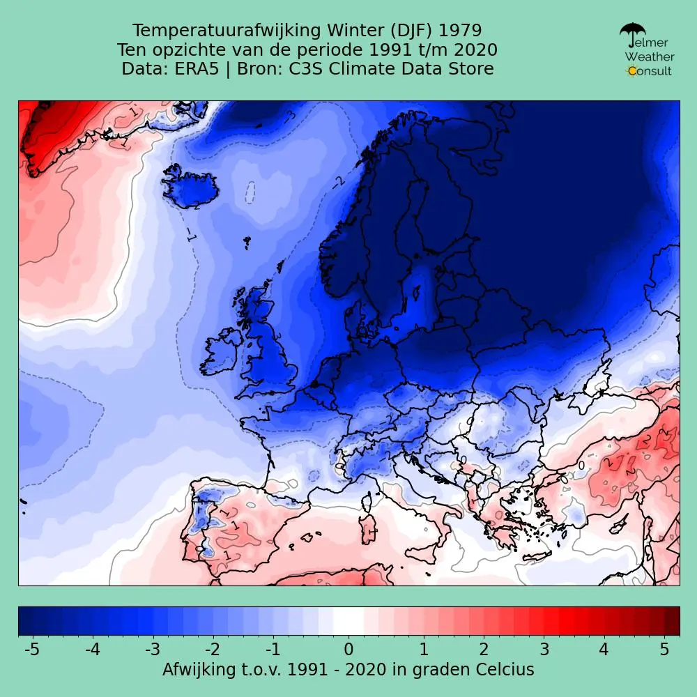 De gemiddelde afwijking van de temperatuur in de winter van 1979 - Jelmer van der Graaff