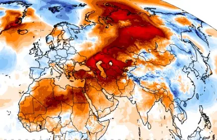 De warme strook van Afrika naar het noorden van Siberië - Climate Reanalyzer