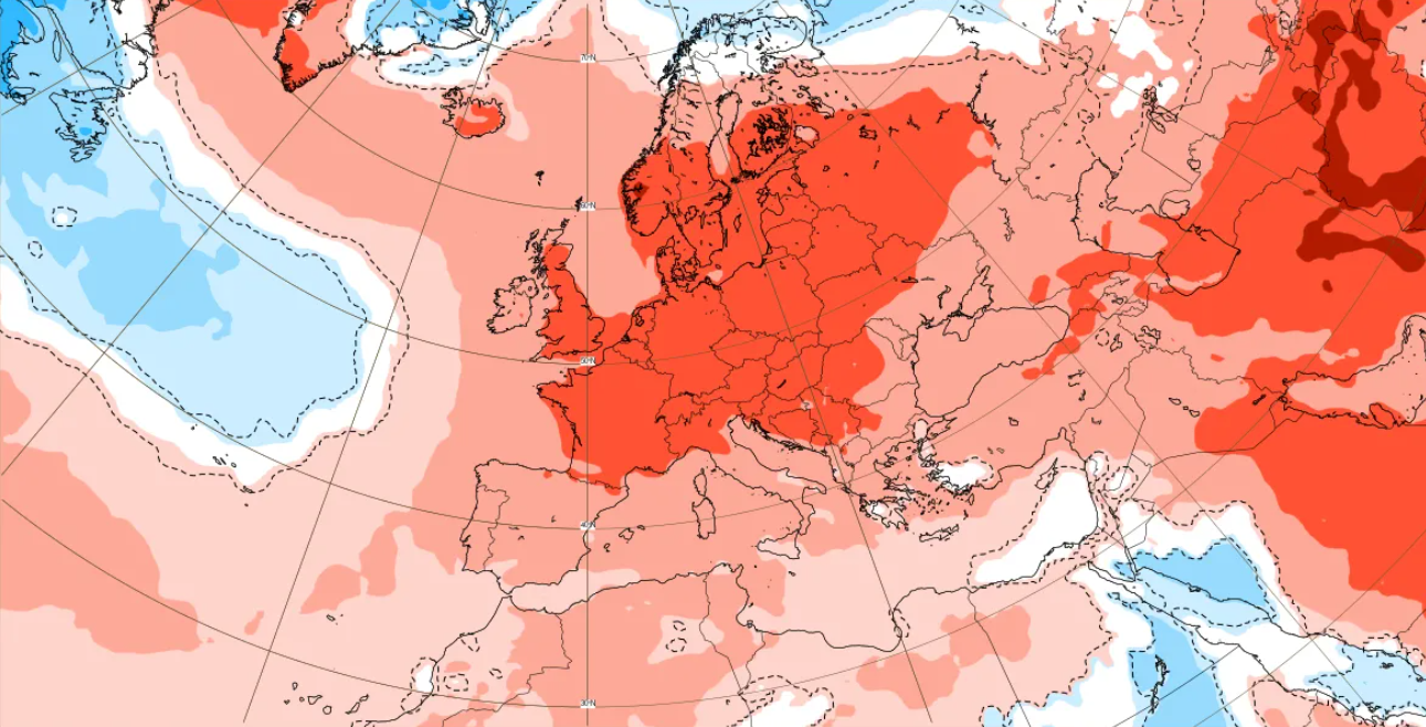 Koude lucht stroomt vanaf Noord-Amerika de oceaan, in Europa is het de komende tijd juist erg warm - ECMWF