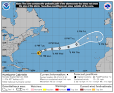 De koers van Gabrielle, gedurende de komende dagen - National Hurricane Center
