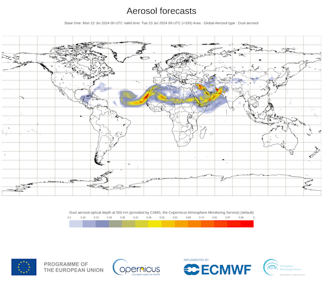 Nog steeds wordt stof vanuit de Sahara over de Oceaan getransporteerd - ECMWF