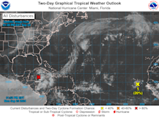 Potentieel Helene (links) en de andere buiencluster (rechts) - National Hurricane Center