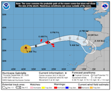 De koers van Gabrielle, over de Azoren naar Portugal - National Hurricane Center