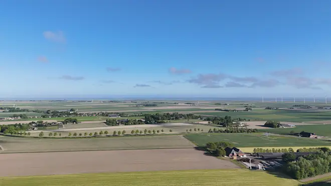 Het gemaaide gras in het noordoosten begint door de droogte steeds bruiner te worden - Jannes Wiersema
