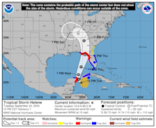Het verwachte pad van Helene - National Hurricane Center