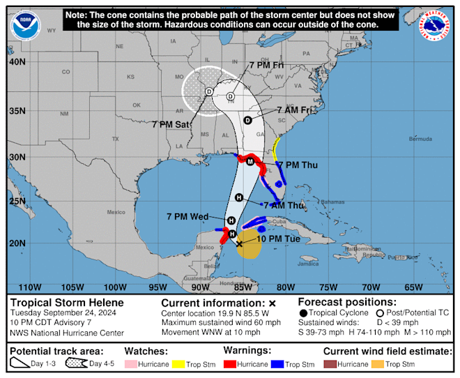 Het verwachte pad van Helene - National Hurricane Center