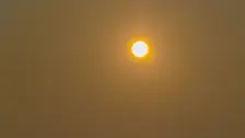 Een door de rook van de bosbranden afgeschermde zon boven Nederland - Ab Donker