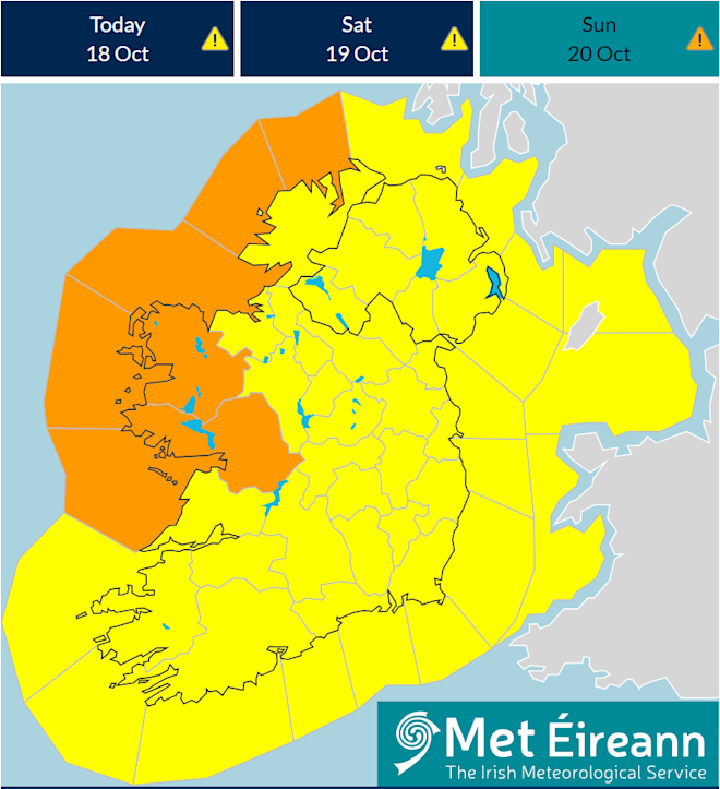 Voor het noordwesten van Ierland is voor morgen een code oranje afgegeven - Ierse weerdienst