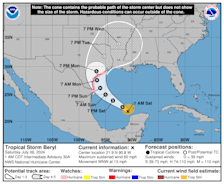 Beryl is nu onderweg naar Texas en wint daarbij weer aan kracht - National Hurricane Center