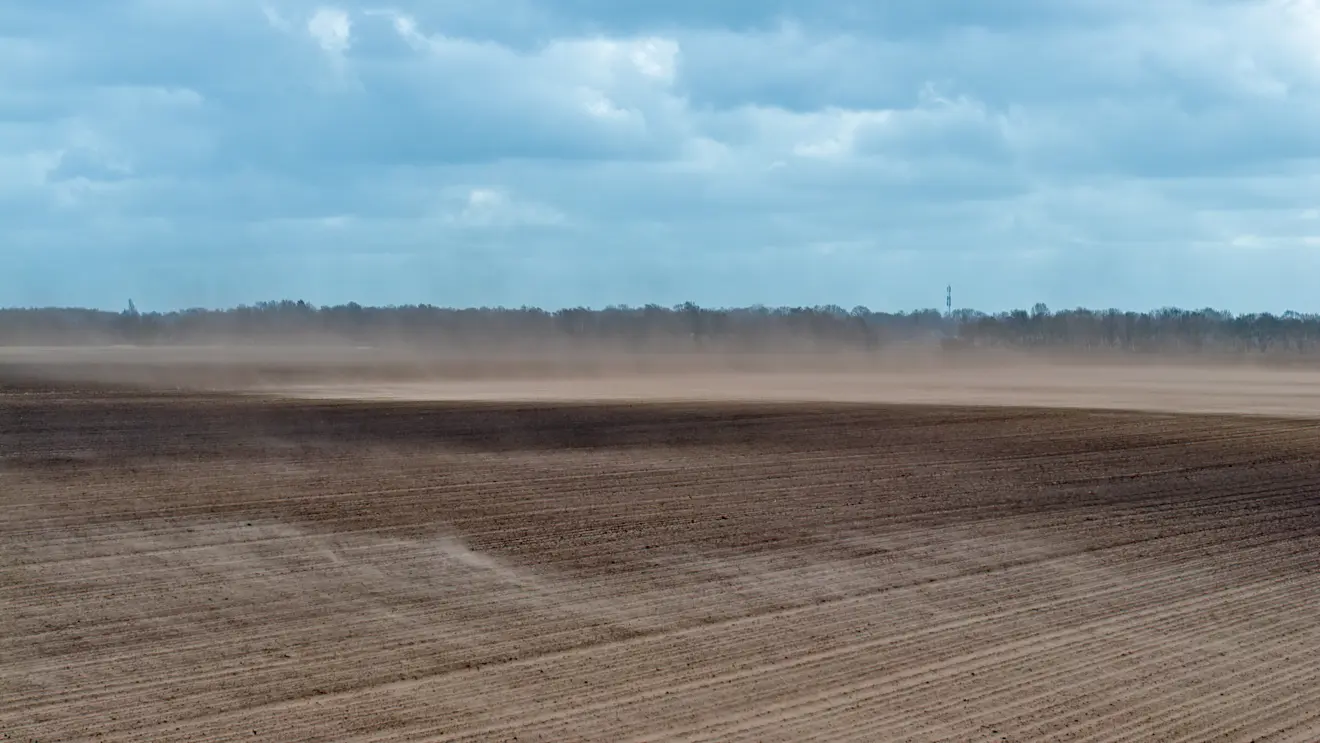 Een stofstorm op een veld in de buurt van Klazienaveen in Drenthe - Simone Genna