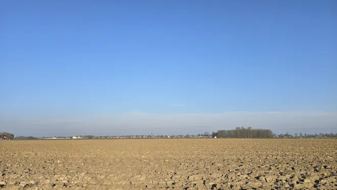Kale velden in Noordoost-Groningen, met daarboven een blauwe lucht - Jannes Wiersema