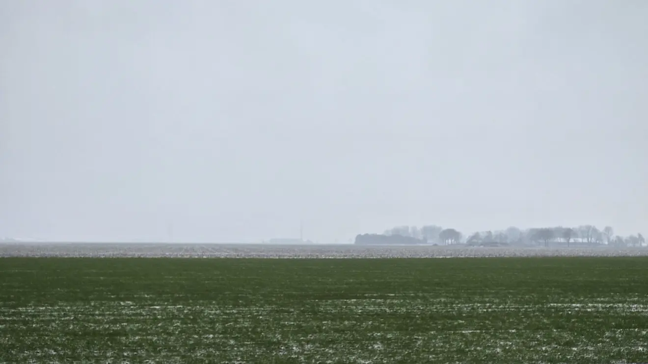 Roodeschool in het noordoosten van Groningen bleef vanochtend nog lange tijd buiten de sneeuw - Jannes Wiersema