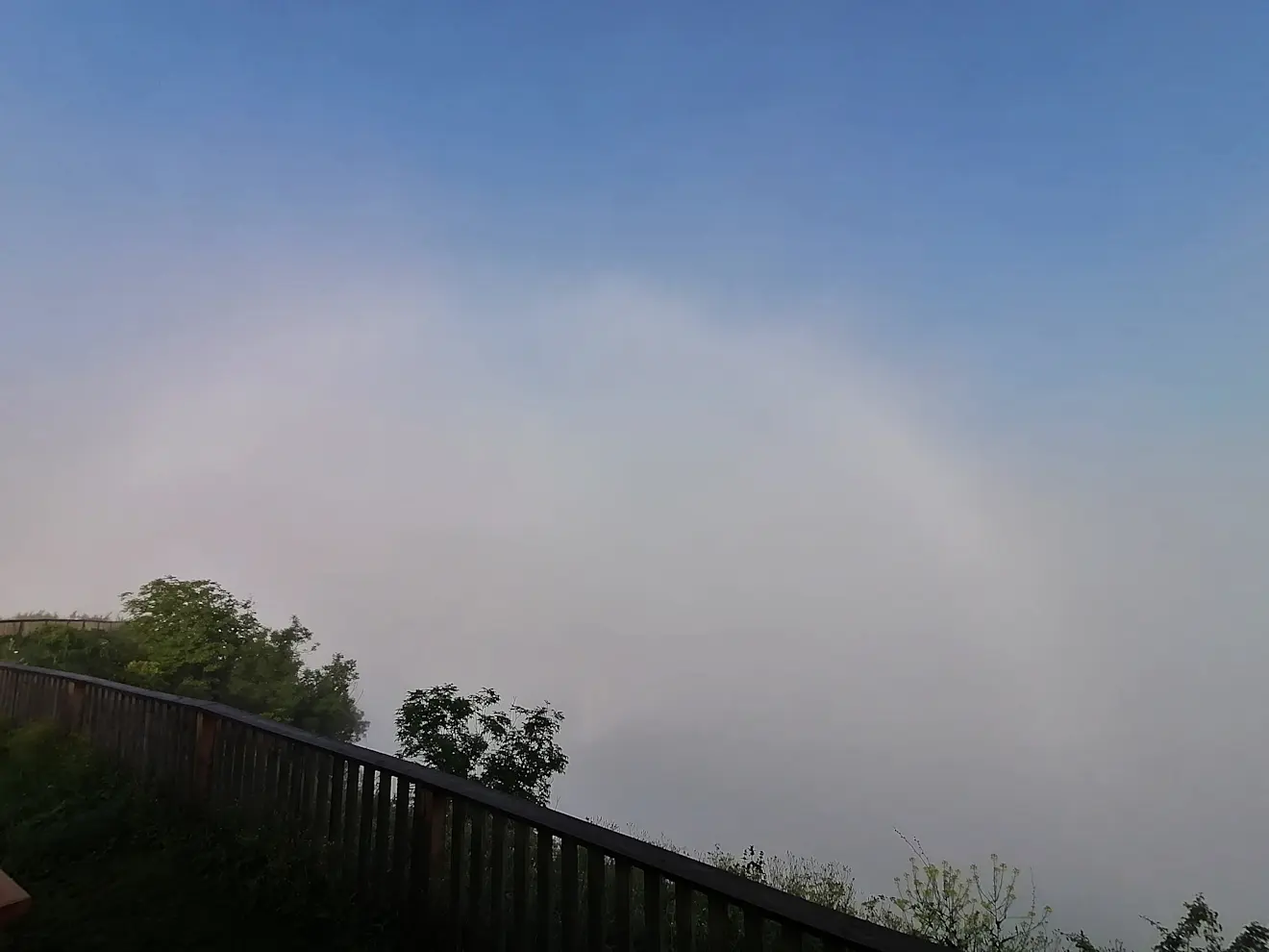 Een prachtige mistboog werd zichtbaar terwijl de zon verwoede pogingen deed de lage wolken 'weg te branden' - Carlos Sour