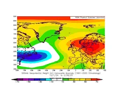 De gemiddelde drukverdeling op een hoogte van 5 kilometer, gedurende de afgelopen wintermaanden - NOAA Physical Sciences Laboratory